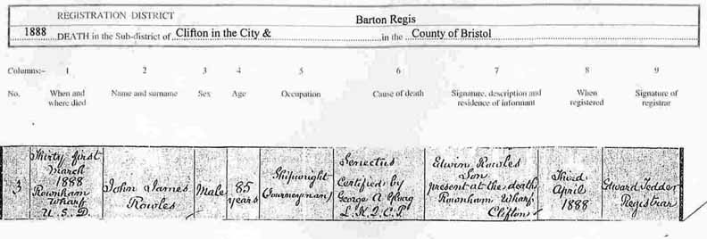 death certificate of John James Rowles